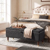 HOMCOM Cassapanca 78L Pouf Contenitore 117x44x45cm, Seduta Imbottita 2 Posti in Tessuto Effetto Lino, Grigio Scuro(m-10)