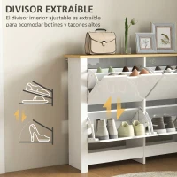 HOMCOM Zapatero Estrecho con 4 Cajones Abatibles Estantes Ajustables para 16 Pares de Zapatos 105x26x80 cm Blanco(m-6)