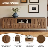 Modern TV Cabinet with Wave-Shaped Doors, Minimalist Media Console for Living Room, 160L x 35W x 46H cm, Natural(m-4)
