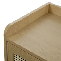 Modern Shoe Cabinet Storage Combo with 5-Tier Shelves, Freestanding Cupboard Organiser with Rattan Doors, 80L x 35W x 105H cm, Light Oak(m-11)