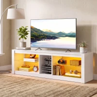 HOMCOM TV Stand Cabinet with LED Lights and Remote Control for TVs up to 65", Entertainment Centre with Storage Shelves, White(m-7)