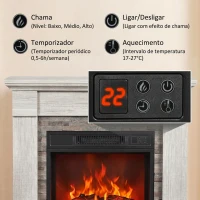 HOMCOM Lareira Elétrica Decorativa 1800 W com Efeito de Chama de 3 Níveis Termóstato Temporizador e Comando Madeira Natural(m-5)