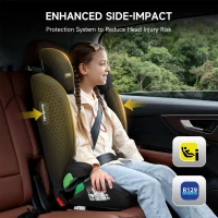 Safe Highback Car Booster Seat with 10-Position Adjustable Headrest, Portable Travel Booster Chair with i-Size R129 Protection, 44L x 46W x 80H cm, Black(m-3)