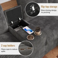 Modern Corduroy U-Shaped Sectional Sofa with 2 Movable Storage Ottomans, Soft Convertible Couch with 2 Type-C Charging Ports, 315L x 135W x 81H cm, Grey(m-5)
