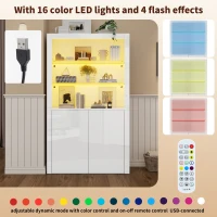 High-Gloss Display Cabinet with Bluetooth-Controlled LED Lighting, Tall Storage Cabinet for Living Room and Playroom, 100L x 35W x 170H cm, White(m-5)