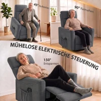 HOMCOM Elektrische relaxstoel met opsta-hulp, massage en warmte, chenille fauteuil met pocketveren, donkergrijs(m-4)