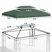Outsunny Toldo de Recambio 4x3 m con Techo Doble Orificios de Drenaje y Protección UV Solo Toldo NO Incluye Marco Verde(m-3)