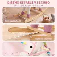 AIYAPLAY Caballito Balancín para Bebés Diseño Unicornio con Sonido Caballo Balancín Base de Madera para Niños 1-3 Años Crema(m-5)