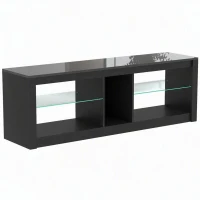 HOMCOM TV Stand Cabinet with LED Lights and Remote Control for TVs up to 65", Entertainment Centre with Storage Shelves, Black(m-1)