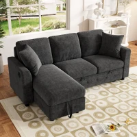 Modern Chenille L-Shaped Sectional Sofa with Storage Chaise Lounge, Soft Convertible Sleeper Couch with 2 Cushions, 200L x 130.5W x 83.5H cm, Gray(m-1)