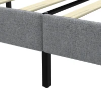 HOMCOM Cadre de Lit 140 x 190 cm avec Sommier, Lit Double Rembourré en Lin, Tête Capitonnée, Support à 10 Lattes, Gris(m-12)