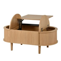 Oval Height-Adjustable Coffee Table with Flip-Top Storage, Vintage-Style Accent Table for Apartments, 100L x 48W x 53.5H cm, Walnut(m-6)