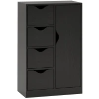 HOMCOM Dulap de Baie cu 4 Sertare, Dulap cu 2 Niveluri și Mânere Decupate, din Lemn, 54x29x83 cm, Negru(m-11)