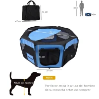 PawHut Parque Plegable para Perros y Gatos Corralito Portátil para Animales Pequeños Impermeable de Tela Oxford Ø90x41 cm Azul(m-3)
