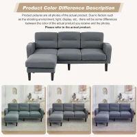 L-Shaped Sectional Sofa with Movable Chaise and Storage Pockets, Modular 3-Seater Corner Sofa for Living Room, 204L × 136W × 80H cm, Grey(m-6)