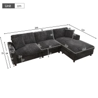 Modern L-Shaped Sectional Sofa with Reversible Chaise Lounge, Modular Corner Couch with Extra‑Wide Chaise Seat, 256L x 137W x 79H cm, Gray(m-3)