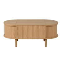 Oval Height-Adjustable Coffee Table with Flip-Top Storage, Vintage-Style Accent Table for Apartments, 100L x 48W x 53.5H cm, Walnut(m-2)