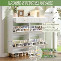 Modern Shoe Cabinet with 4 Flip Doors and 2 Drawers, Space-Saving Entryway Storage Organizer with Metal Handles, 106.5L x 25W x 105.5H cm, White(m-4)