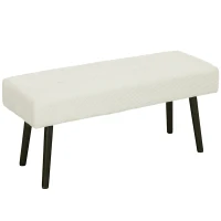 HOMCOM Banco Pie de Cama Tapizado en Pana con Asiento Acolchado Diseño Capitoné y Patas de Acero para Dormitorio Blanco Crema(m-1)