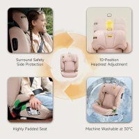 Highback Booster Seat with ISOFIX and I-Size R129, Adjustable Car Seat with 10-Position Headrest for 100-150 cm, 44L x 46W x 80H cm, Pink(m-6)