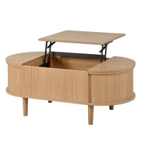 Oval Height-Adjustable Coffee Table with Flip-Top Storage, Vintage-Style Accent Table for Apartments, 100L x 48W x 53.5H cm, Walnut(m-7)