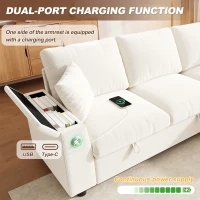 L-Shaped Sofa Bed with USB/USB-C Ports and Pull-Out Sleeper, Soft Reversible Corner Couch with Hidden Chaise Storage, 200L x 137W x 85H cm, Beige(m-6)