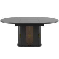 Extendable Dining Table with Glass Doors and Hidden Storage, Space-Saving Oval Dining Table for Up to 6 People, 120-160L x 118W x 77H cm, Black(m-2)