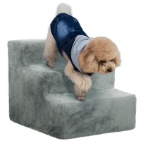 PawHut scară pentru câini cu 3 trepte, pentru câini și pisici de până la 4,5 kg, din catifea, husă detașabilă și lavabilă, gri deschis(m-11)