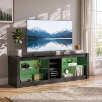 HOMCOM TV Stand Cabinet with LED Lights and Remote Control for TVs up to 65", Entertainment Centre with Storage Shelves, Black(m-13)