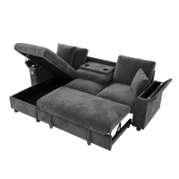 L-Shaped Sofa Bed with USB/USB-C Ports and Pull-Out Sleeper, Soft Reversible Corner Couch with Hidden Chaise Storage, 200L x 137W x 85H cm, Grey(m-13)