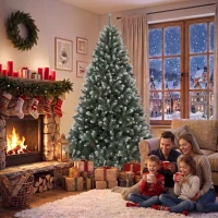 HOMCOM Árvore de Natal Artificial 210 cm com 1140 Pontas, Efeito de Neve, 75 Pinhas e Base Metálica Dobrável, Verde e Branco(m-9)