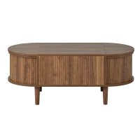 Vintage-Style Oval Coffee Table with Lift-Top and Storage, Multifunctional Storage Table for Living Room, 100L x 48W x 53.5H cm, Walnut(m-2)