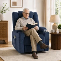 HOMCOM Sillón Elevador Eléctrico Masaje por Vibración y Calor, Sillón Relax Eléctrico en Terciopelo, Respaldo Inclinable Azul(m-10)