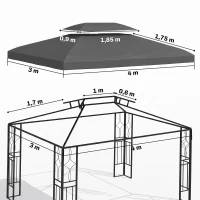 Outsunny Toldo de Recambio 4x3 m con Techo Doble Orificios de Drenaje y Protección UV Solo Toldo NO Incluye Marco Gris Oscuro(m-3)