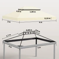 Outsunny Pavillon-Ersatzdach, 3 x 4 m, Ersatzplane mit Wasserablauf-Öffnungen, Polyester, Sonnenschutz, UPF30+, Cremeweiß(m-3)