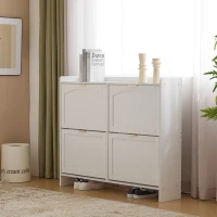 Modern Wooden Shoe Cabinet with 4 Flip Drawers and Open Shelves, Space-Saving Organiser Cupboard for Hallway, 110L x 24W x 90H cm, White(m-1)