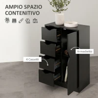 HOMCOM Mobile Bagno con 4 Cassetti, Armadietto a 2 Livelli e Maniglie Ritagliate, in Legno, 54x29x83 cm, Nero(m-5)