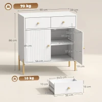 HOMCOM Buffet para Sala, Móvel de Arrumação com 2 Portas, 2 Gavetas, Prateleiras Reguláveis e Pés em Metal, 80 x 39 x 86 cm, Branco(m-3)