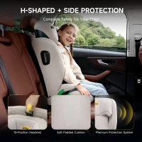 Highback Booster Seat with ISOFIX and I-Size R129, Adjustable Car Seat with 10-Position Headrest for 100-150 cm, 44L x 46W x 80H cm, Beige(m-8)