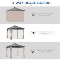Outsunny 3 x 3 (m) Outdoor Polycarbonate Gazebo, Double Roof Hard Top Gazebo with Galvanised Steel Frame, Nettings & Curtains for Garden, Lawn, Patio and Deck, Khaki(m-5)