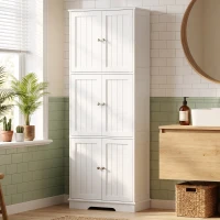 HOMCOM Armário Alto para Casa de Banho com 3 Armários de Porta Dupla e Prateleiras Ajustáveis 60x30x160 cm Branco(m-10)