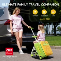 Fun Ride-On Kids Suitcase with 3-in-1 Stroller Function, Lightweight Trolley Cabin Luggage with One-Button Brake, 39L x 28.5W x 57H cm, Green(m-4)