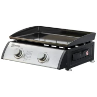 Outsunny Gas Plancha Barbecue Grill with 2 Stainless Steel Burner, 5kW, Portable Tabletop Gas BBQ with Non-Stick Griddle for Camping Picnic Garden Party Festival(m-10)