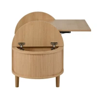 Oval Height-Adjustable Coffee Table with Flip-Top Storage, Vintage-Style Accent Table for Apartments, 100L x 48W x 53.5H cm, Walnut(m-8)