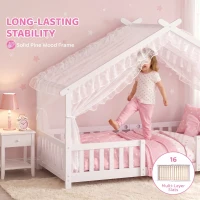 AIYAPLAY Wooden Kids House Single Bed Frame, Solid Pine Wood Toddler Bed with Dual Guardrails for Children, Boys, Girls, White(m-7)