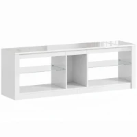 HOMCOM TV Stand Cabinet with LED Lights and Remote Control for TVs up to 65", Entertainment Centre with Storage Shelves, White(m-1)