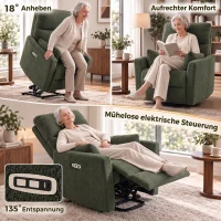 HOMCOM Aufstehsessel mit Massage und Wärme, elektrischer Relaxsessel aus Teddyfleece für Senioren, Dunkelgrün(m-4)