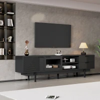 Modern Minimalist TV Cabinet with Cable Management, Sideboard with 2 Doors, 2 Drawers and 1 Open Shelf, 200L x 40W x 50.5H cm, Black(m-1)