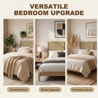 HOMCOM Tête de Lit en Bois à Effet Rotin, Design Bohème, pour Chambre à Coucher, 140 x 4 x 87 cm, Chêne(m-8)