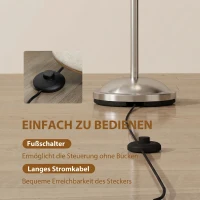 HOMCOM Vloerlamp woonkamer 40 W met voetschakelaar, 3 x E14-fitting, voor slaapkamer of kantoor, zilver, zonder lichtbronnen(m-5)
